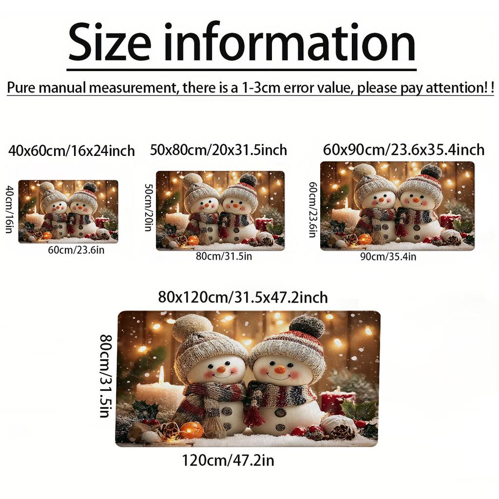 Snowman Print Non-Slip Mat Carpet, Red White Snowman Holly Berry Border Plush Mat for Indoor Outdoor Entryway Decor