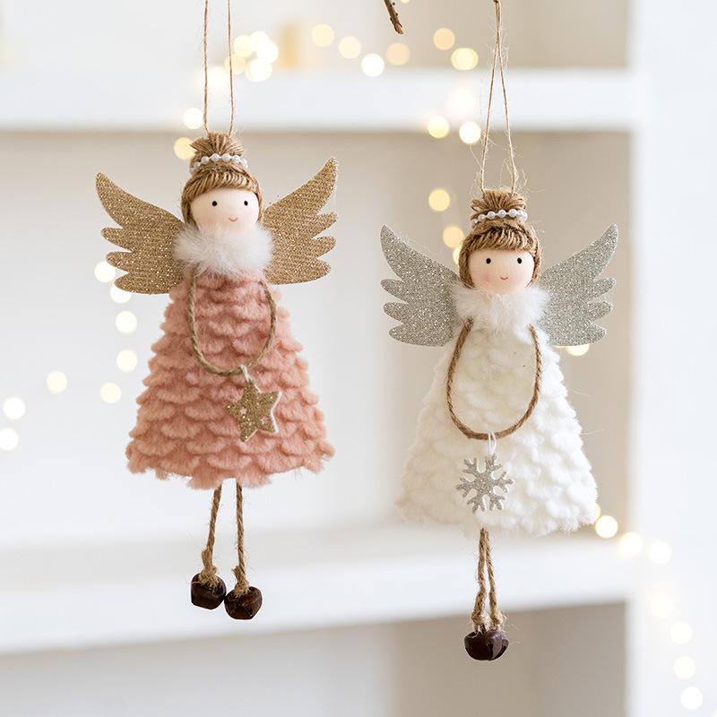 Christmas Decoration Ideas Angel Girl Doll Ornament with Wings Hanging Bells and Legs for Xmas Tree Decor christmas tree home