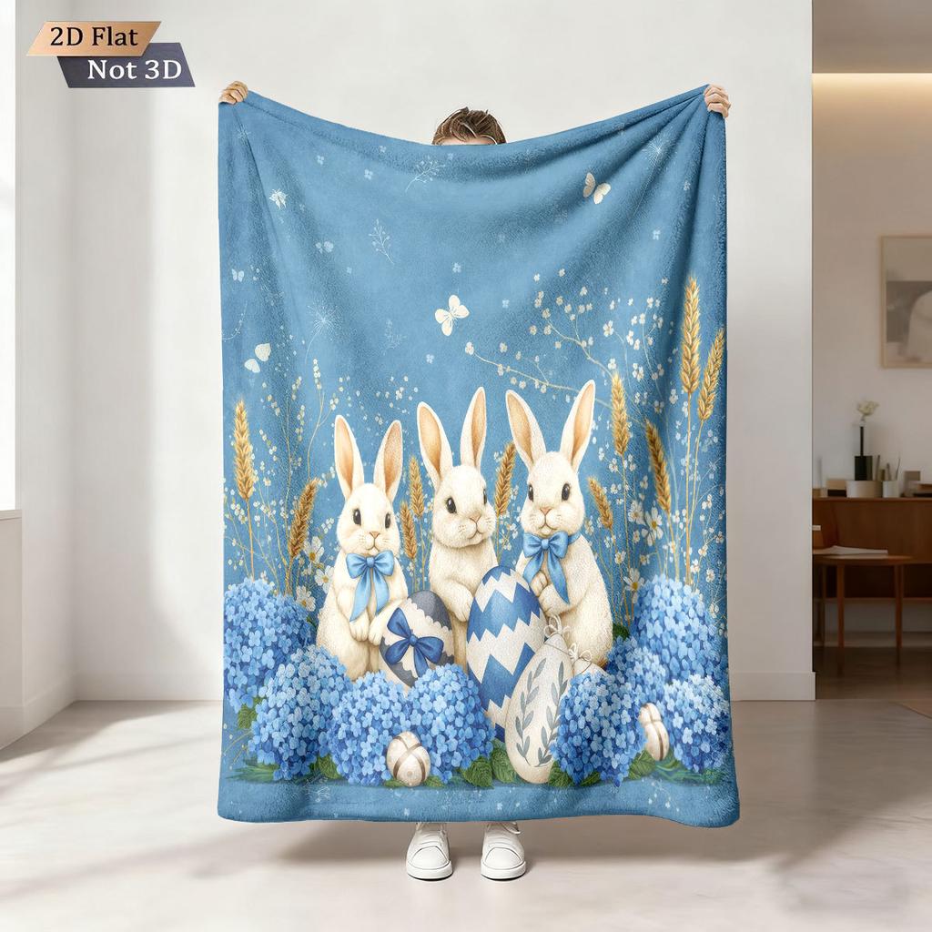 Easter Bunny Printed Cozy Fluffy Flannel Blanket for Home Living Sofa Chair Room Bedroom Decor for Family Birthday Gift