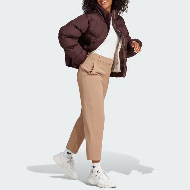 Adidas Originals Short Vegan Puffer Jacket With Solid Color Logo And Stand-Up Collar Women Outerwear Shadow-Brown IJ8235