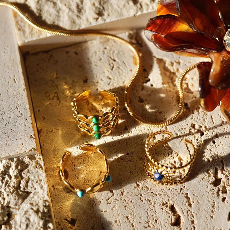 Chic Adjustable Open Ring Elegant Geometric Design Colorful Layered Jewelry For Women