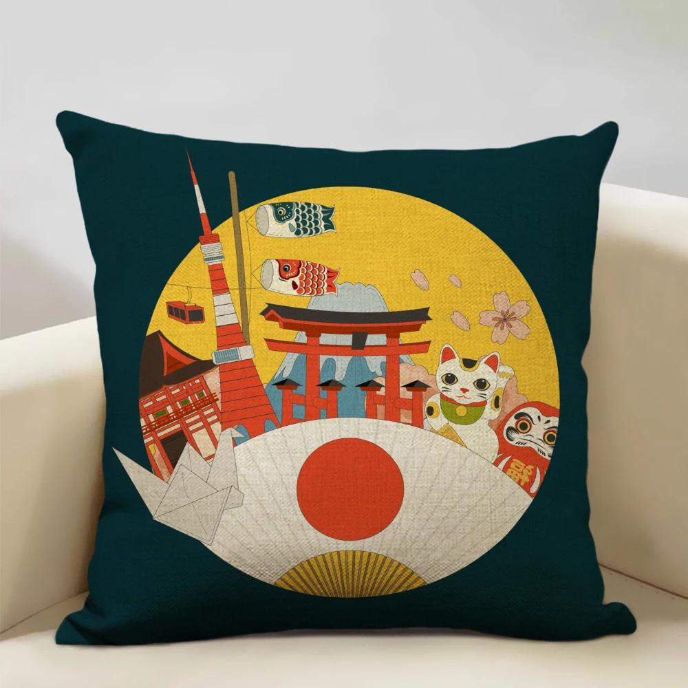 Japan Mount Fuji Ukiyo-e Retro Cushion Cover Sofa Pillowcase Home Decor Throw Pillow Case 45x45cm