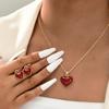 Zink Zinklegierung Vintage Herz Anhänger Halskette Verstellbares Schmuckset Rotes Herz Anhänger Ohrringe Set Täglich