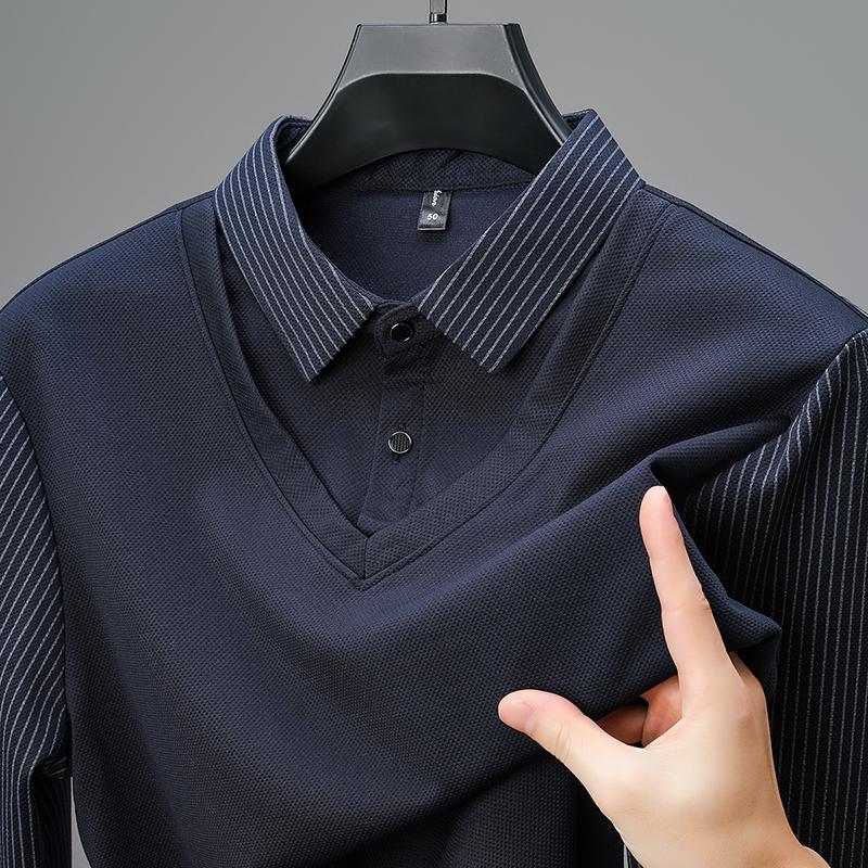 High End Personalized Shirt Collar Sweater Men'S Autumn New Fashion Casual Korean Version Fake Two Piece Long Sleeved T-Shirt