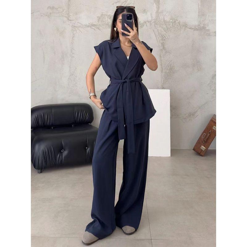 

Кардиган на шнуровке в западном стиле, комплект топ и брюки, комплект кардигана на шнуровке и брюк Navy S