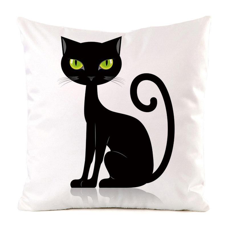 Creative Cartoon Black Cat Digital Printing Short Plush Pillow Covers For Car Sofa Office Cushion Cover Home Goods 60X60Cm