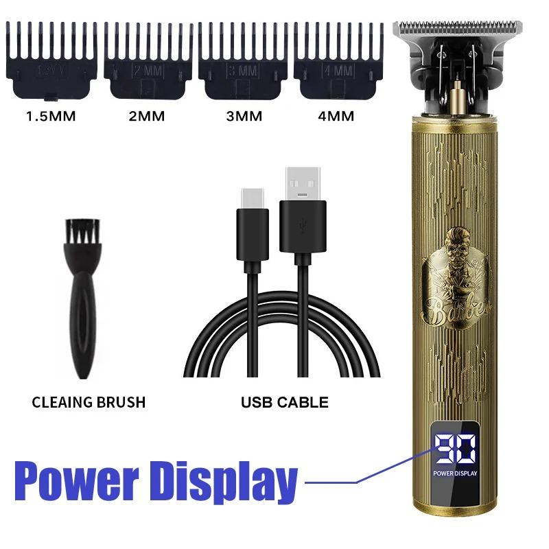 Vintage T9 Barber Clipper Rechargeable Cordless Hair Trimmer Kit For Men Professional Grade With Dragon Engraved Retro Design
