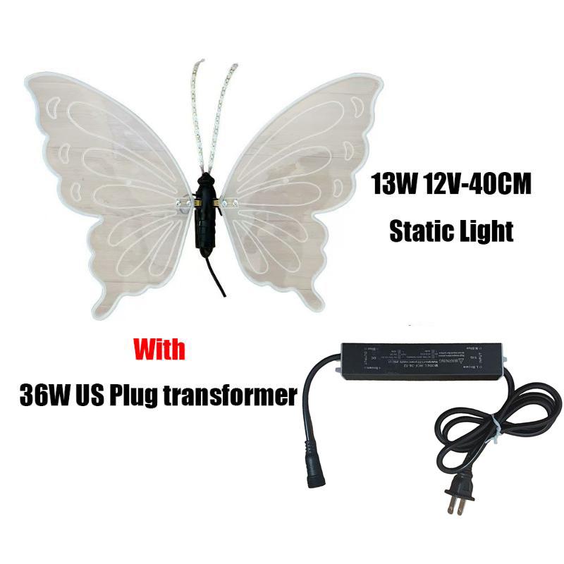40/60 ס"מ נורות פרפר דינמיות סטטיות סימולציה LED חיצוניות, קישוטי מסיבת חג לבית לחג המולד, כולל שנאי