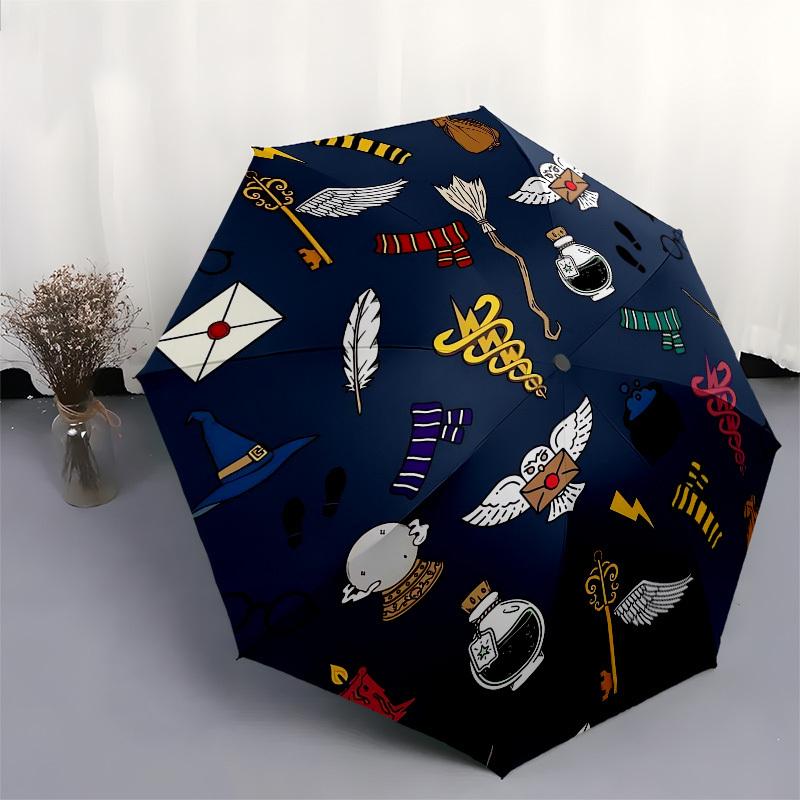 1pc Hogwarts Magical Icons Umbrella with Plastic Handle,Cartoon Pattern,Suitable for All Seasons Multi-functional Umbrella477