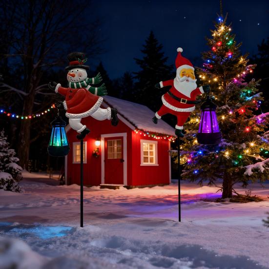 Weihnachts-Solar-Gartenleuchte für Außen Wasserdicht Schneemann/Weihnachtsmann Landschaftsweg Pfahlleuchte für Hof Rasen Gehweg Terrasse Dekoration