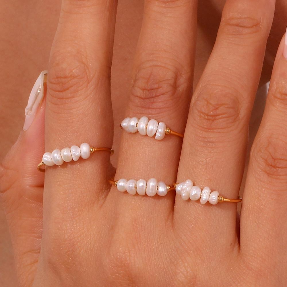 Gold Plated Stainless Steel Freshwater Pearls Rings For Women accesorios para mujer bagues acier inoxydables femmes