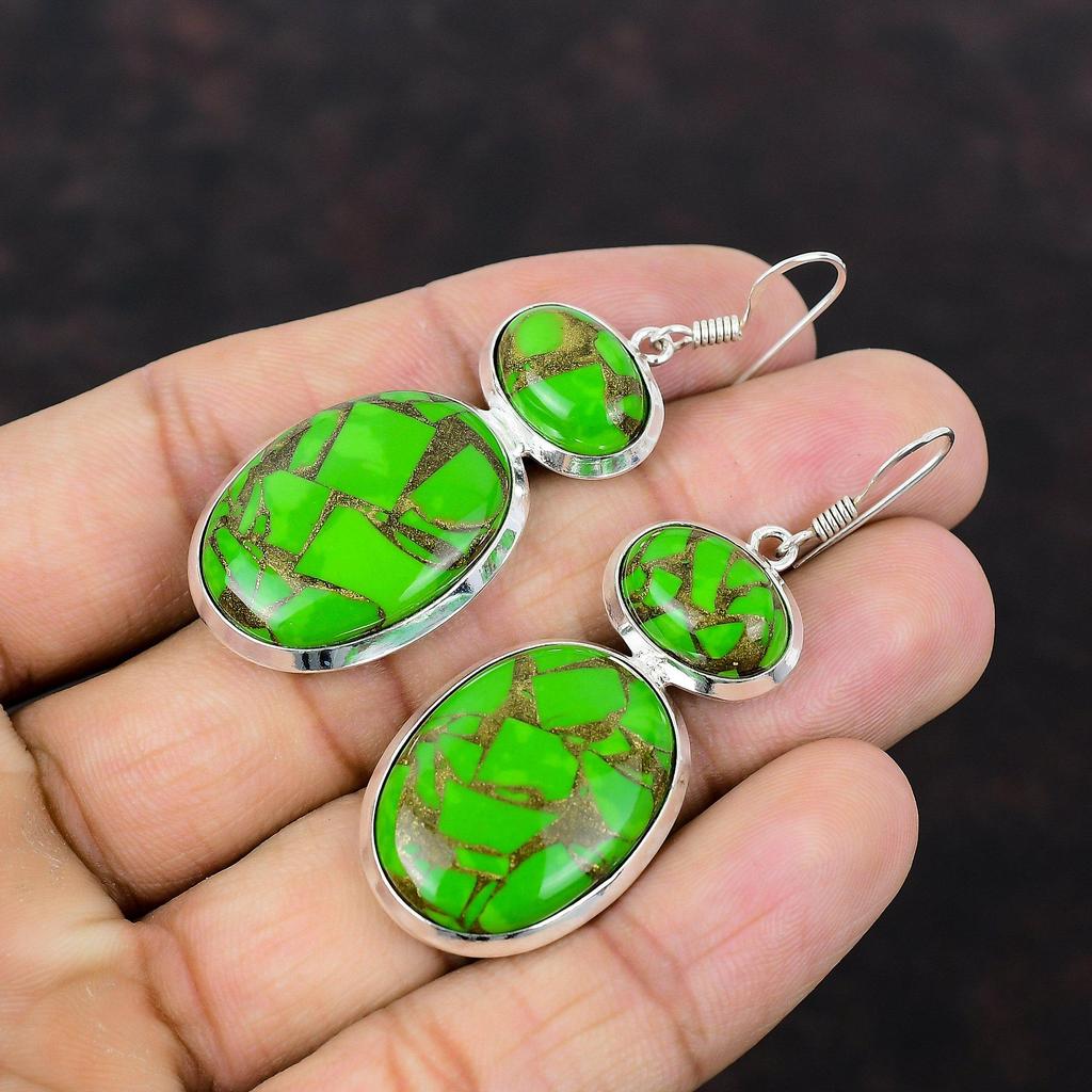 Copper Green Turquoise Earring Handmade Birthstone Jewelry 925 Sterling Silver Earrings Gemstone Earring Gift For Girl Latest Design Jewelry