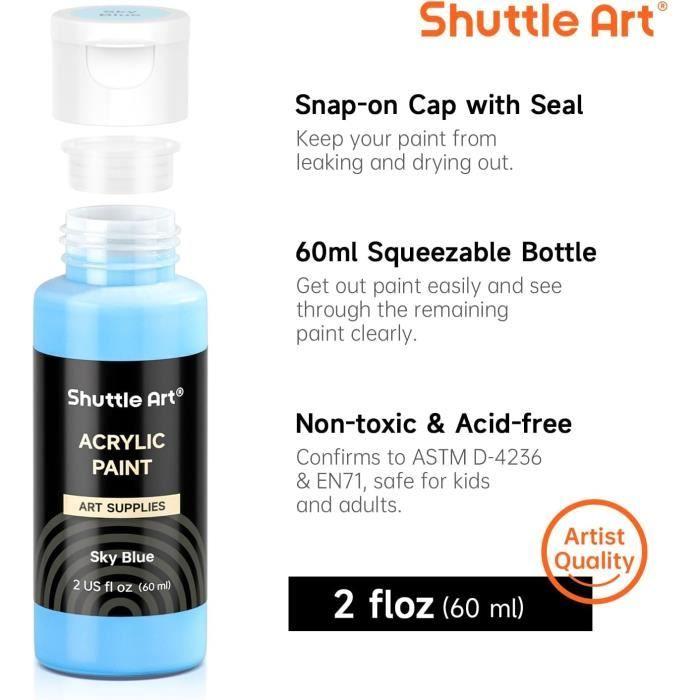 Kit de peinture acrylique - shuttle art - 50 couleurs - 60ml - 12 pinceaux - non toxique