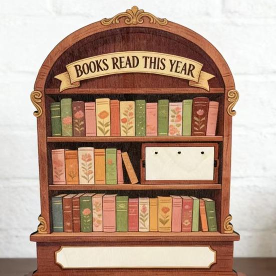 Contador de Livros Lidos Este Ano Placa de Rastreamento de Leitura de Madeira para Estante Decoração de Biblioteca Presentes Literários para Amantes de Livros Leitora Compulsiva Mulheres Professor