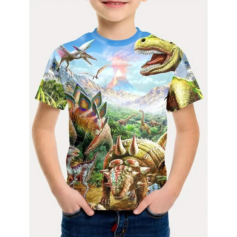 Boys Kids Clothes 3D Print Cartoon Dinosaur Graphic T Shirts