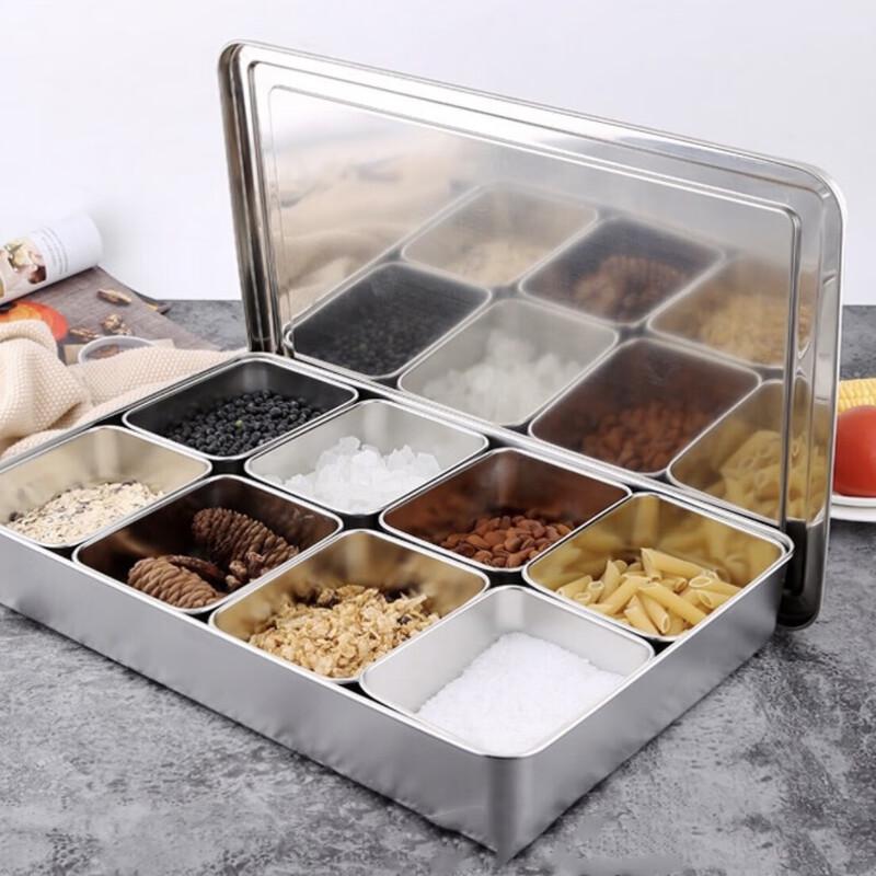 Stainless Steel 8-Compartment Condiment Organizer with Lid