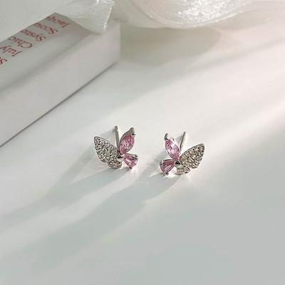 Malé svěží náušnice Super Fairy Pink Diamond Butterfly Malé náušnice Elegantní náušnice pro ženy