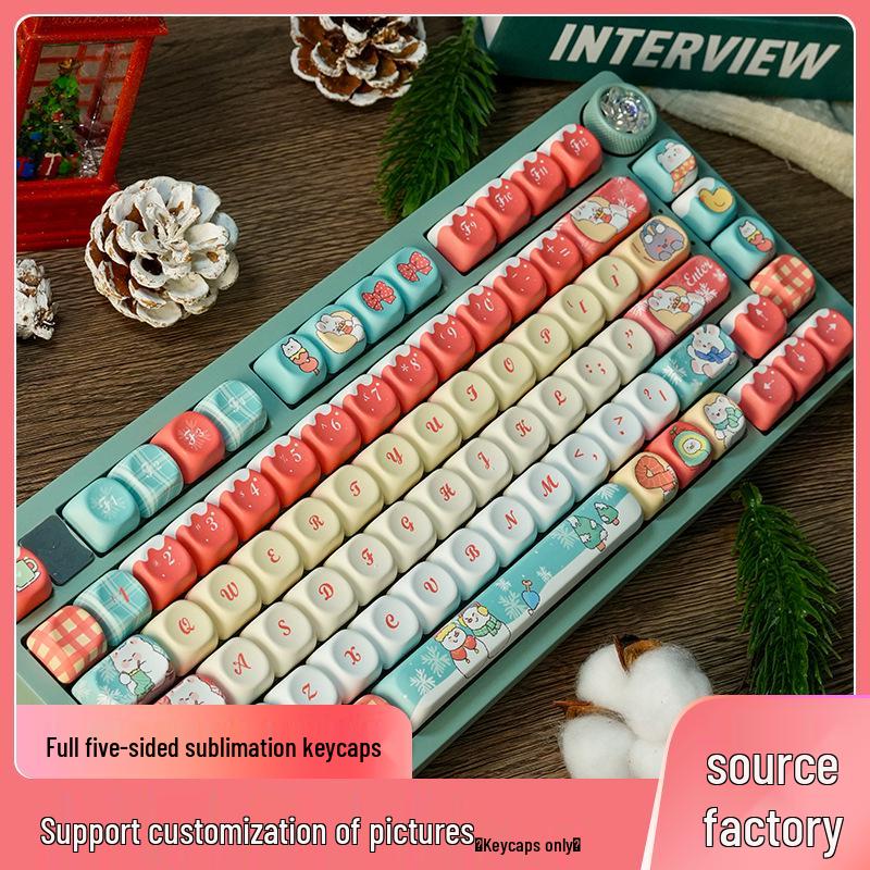 MOA New Year Snowflake Themed PBT Keycaps - Dye-Sublimation Mechanical Keyboard Gift Set, USB Compatible.