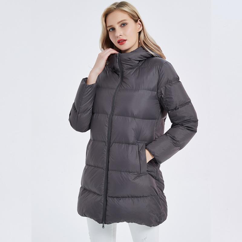Down jacket women's winter medium and long white duck down hooded jacket, new fashionable loose women's clothing