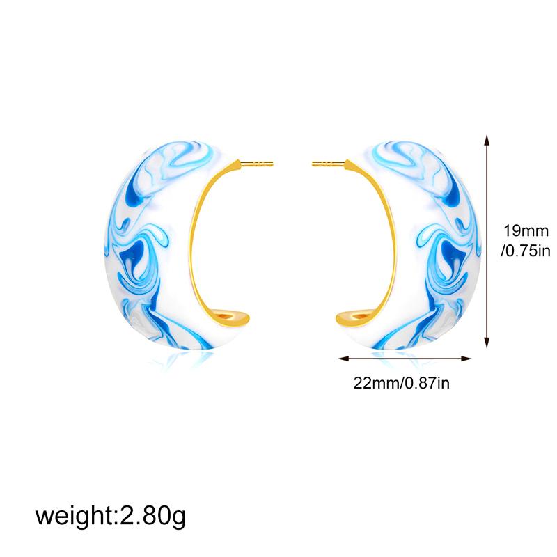 Blue Flower Enamel Drip Oil Earrings Vintage Blue White Porcelain Earrings Chinese Style Copper Irregular Earrings