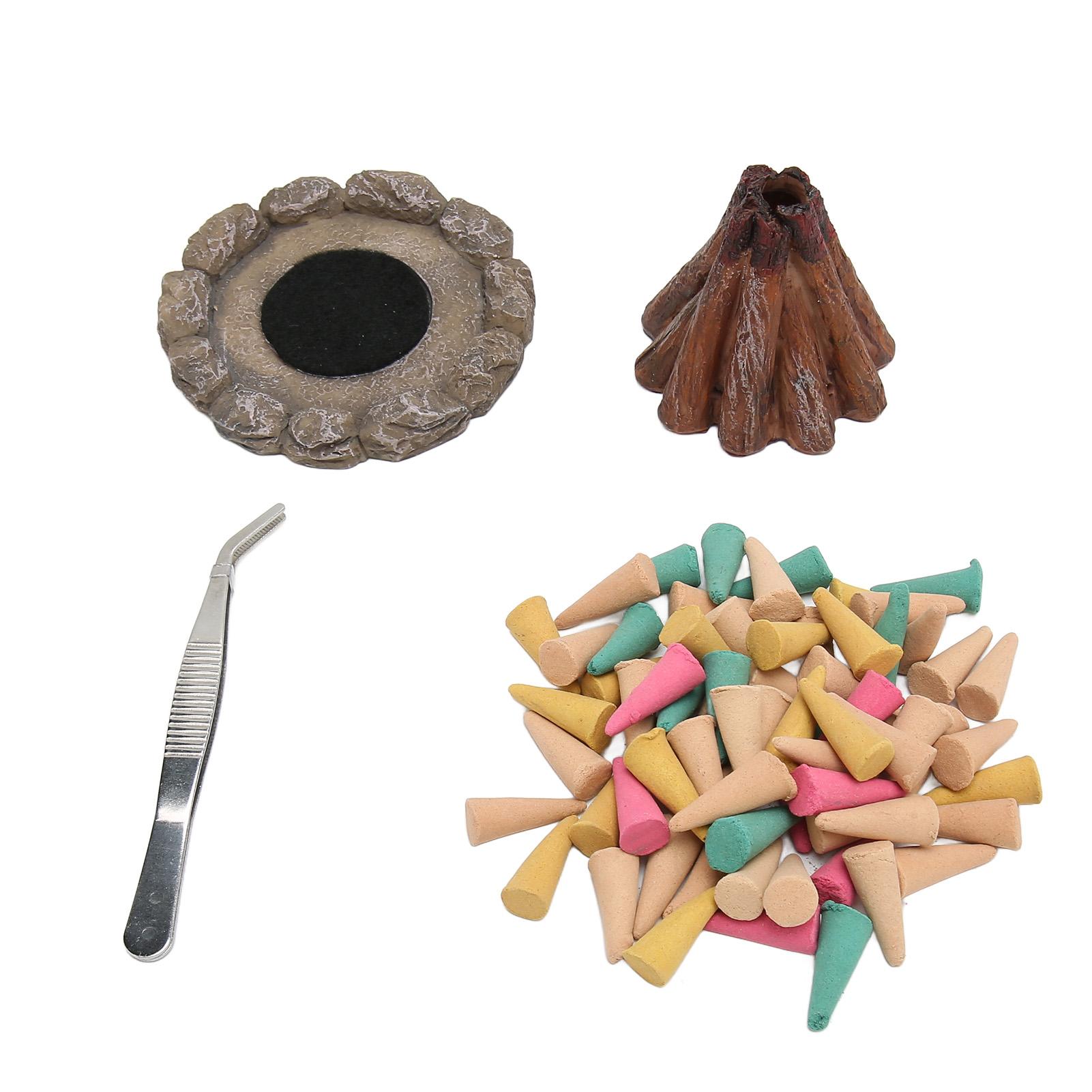 Firewood Pile Incense Burner with 80 Incense Cones Good Luck Hand Carved Decorative Incense Burner for Yoga Room