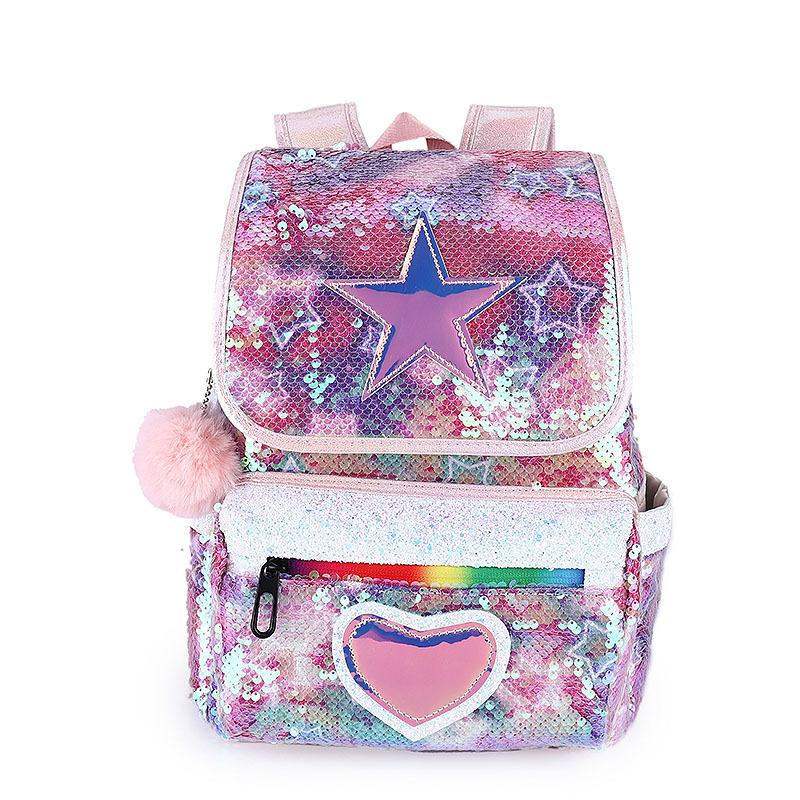 New Sequined Backpack, Primary and Secondary School Students Five-star Love Cartoon Schoolbag, Women's Backpack Custom Fashion