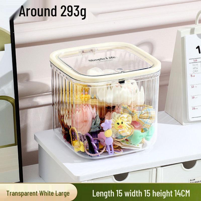 Transparent Flip-Top Box for Organizing Hair Accessories: Clips, Rubber Bands, Necklaces, Headwear, Rings, Ties, and Flowers.