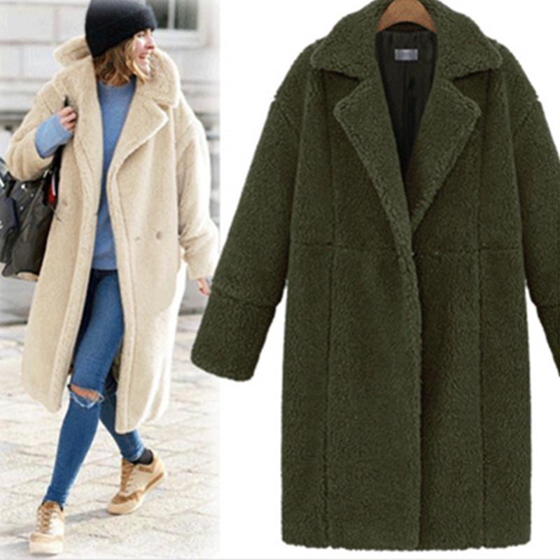 European and American Winter Women's Clothing Fleece Solid Color Medium and Long Woolen Coat Thickened Coat