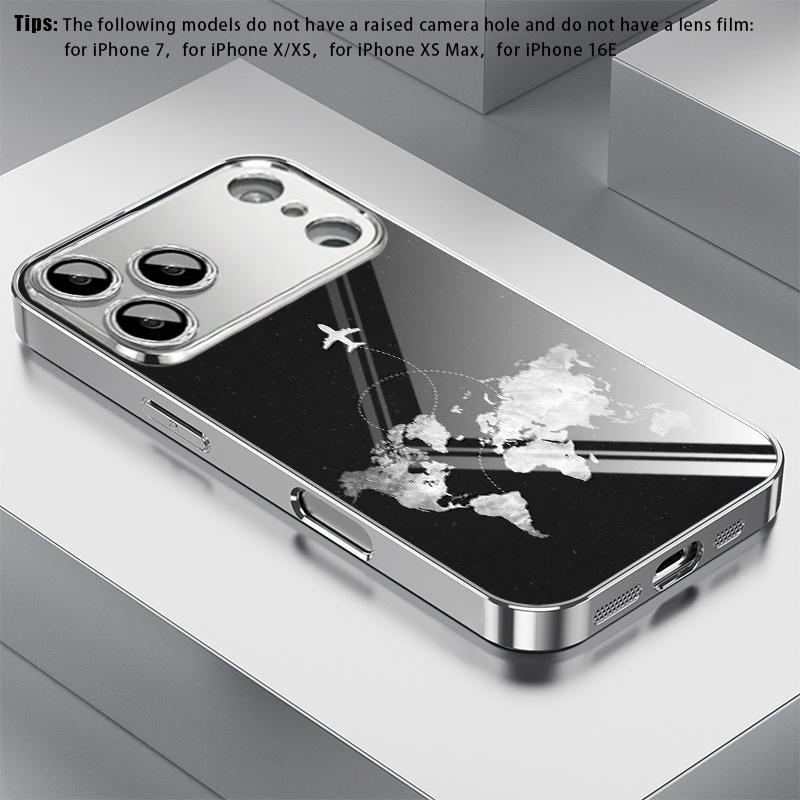 Minimalist travel-themed airplane route pattern electroplated phone case for iPhone 17 16 15 14 13 12 11 11Pro 11ProMax