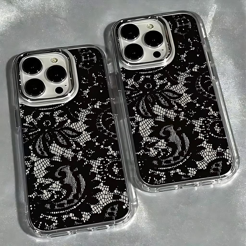 Black Lace Pattern Phone Case For Infinix Smart Note Tecno Camon Spark Pova Hot 30 40 50 8 9 10 Pro Plus 4G 5G Transparent Cover
