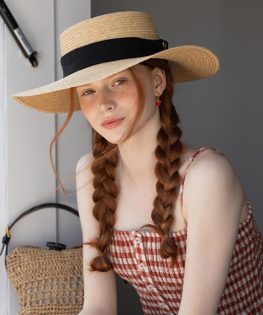 Tatiana Elvia Ribbon Band Natural Raffia Boater Hat Ht8194 Black