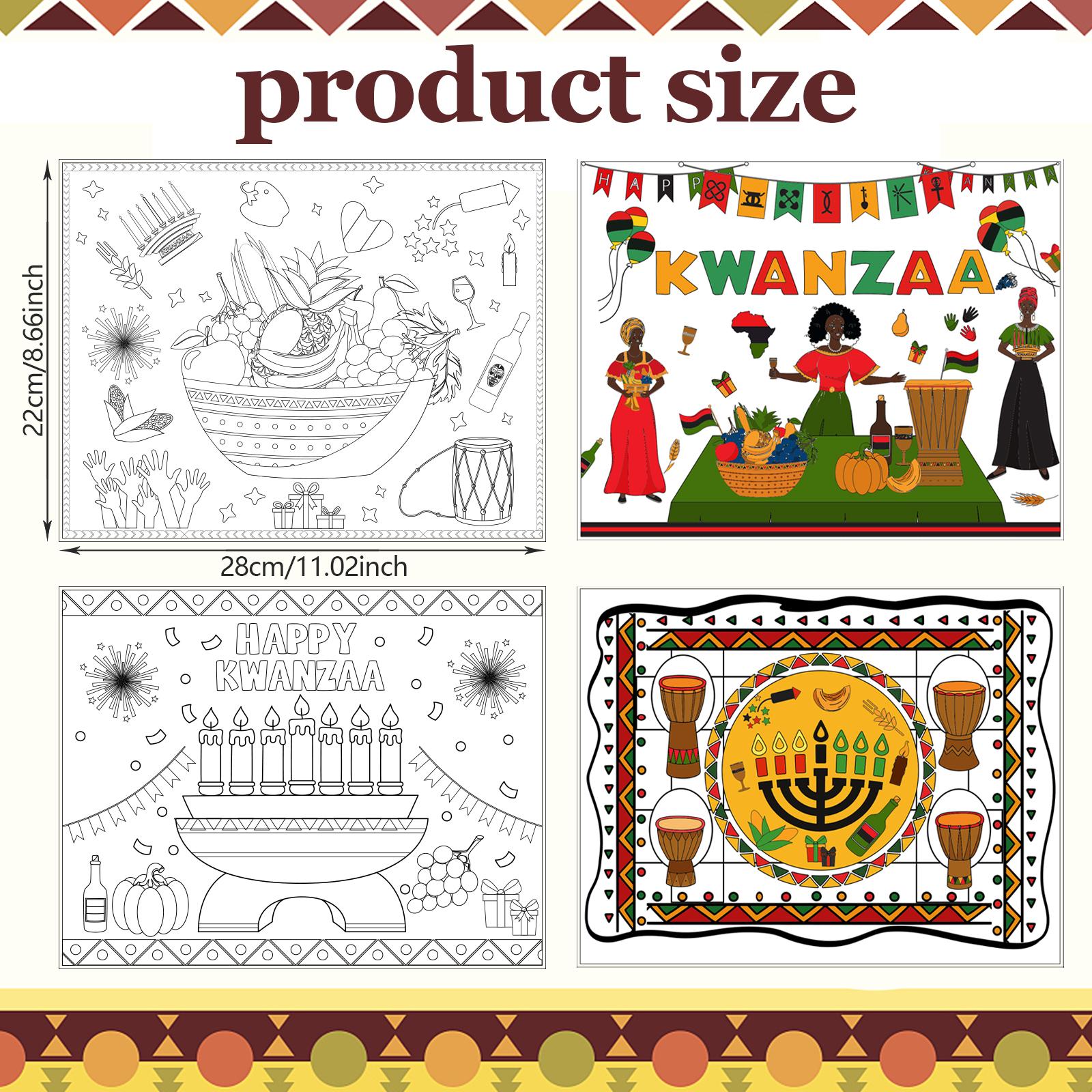 20 Pcs Happy Kwanzaa Placemats Diy Coloring Paper Kwanzaa Table Mats African American Unity Place Mats Decoration For Home Kitch