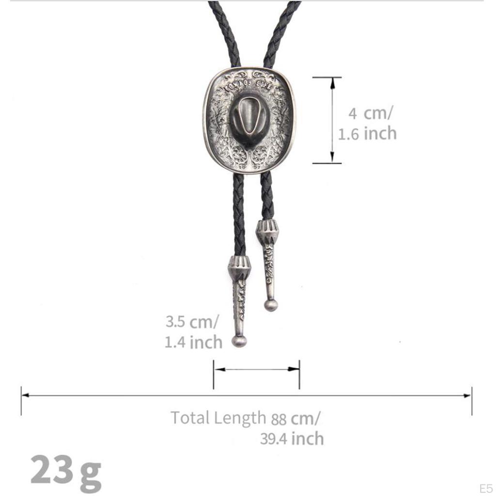 3D Western Cowboy Hat Bolo Tie Vintage Adjustable Gift American Necklace for Halloween Party Men and