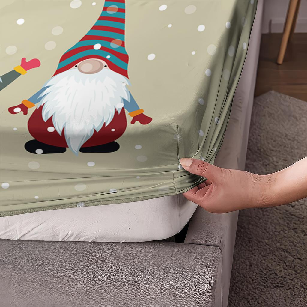 3-teiliges Weihnachtswichtel-Druck Spannbettlaken-Set in mehreren Größen, bequeme Bettdecke, Schlafzimmer-Bettwäsche-Dekoration, maschinenwaschbar