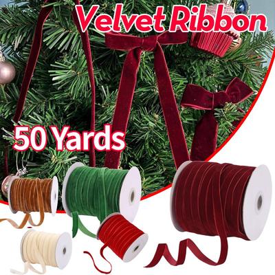 Bobine de Ruban Velours 50 Yards Rubans Simple Face Ruban Velours Vintage Ruban Velours Noël pour Emballage Cadeau Nœud Loisirs Créatifs