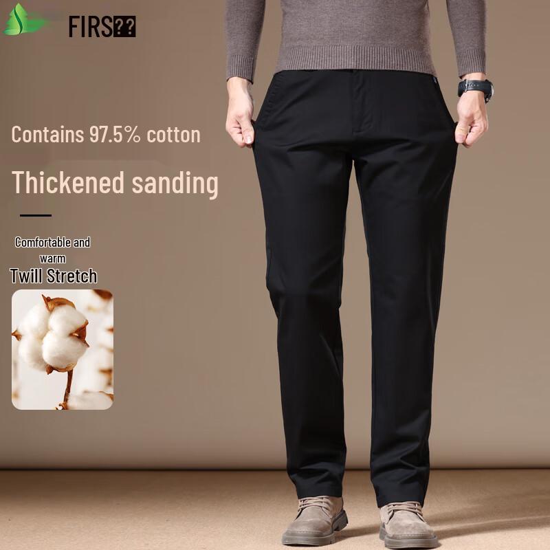 FIRS Men's 97.5% Cotton Winter Warm Straight-Leg Casual Pants
