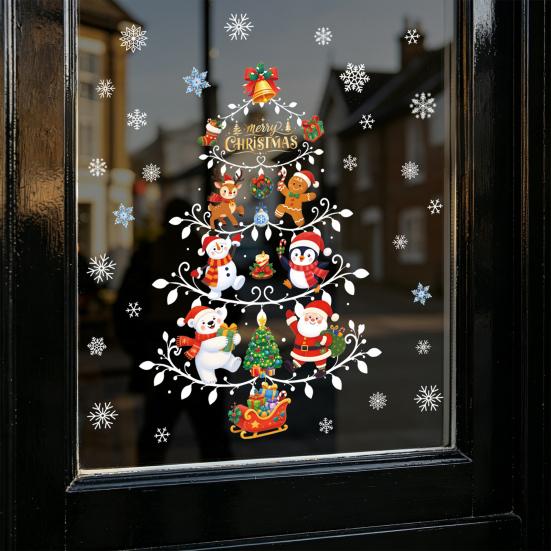 Reusable Snowflake Stickers Christmas Window Clings, Double Sided PVC Static Glass Stickers, Snowman Elk No Glue Decoration Santa Claus Xmas