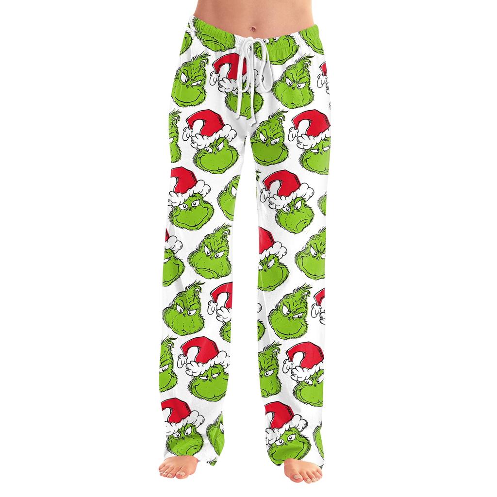 Women's Christmas Print Pajama Pants with Elastic Waist and Casual Sleep Bottoms for Holiday Home Wear