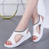 Fish mouth sandals women's wish new large size knitted flat sandals women's summer new beach sandals side trade shoes