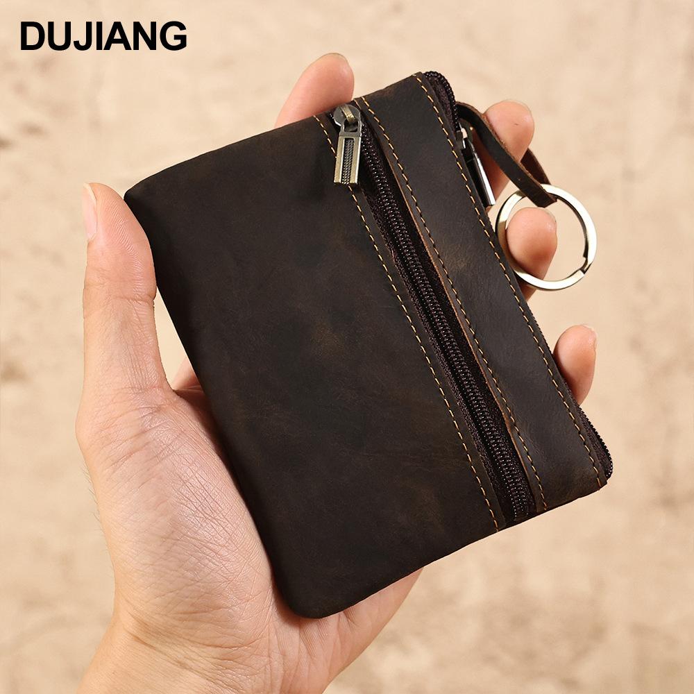 Men's Crazy Horse Leather Card Holder & Coin Purse, Vintage Genuine Leather Mini Wallet, Portable Small Coin Bag for Pocket