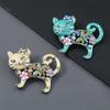 1pc Metal Women Enamel Casual Flower Animal Gifts Rhinestone Brooch Pins Cat Brooches