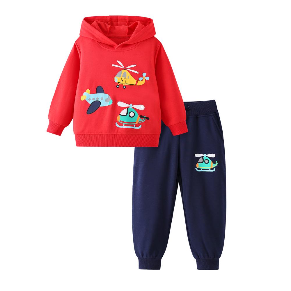 26 A/W Jungen Helikopter Hoodie & Jogginghosen Set – Klein/Mittel 2-3Y (90cm) red