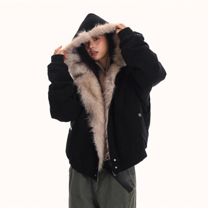 American Style Fleece Lined Thickened Cotton Jacket Loose Fit Winter Workwear Couple Coat