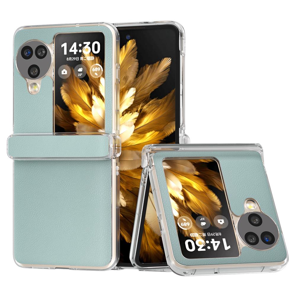 Für Oppo Find N3 Flip 5G Hülle Scharnierschutz Leder+PC Klarer Rahmen Handyhülle