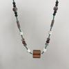 Guochao New Chinese Coffee Square Butterfly Beaded Necklace Female Wide Retro Literary Niche High-end Antique Accessories