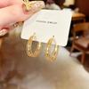 Minimalist Geometric Three-Layer Diamond Lattice Patchwork Earrings for Women - Everyday Versatile Ear Jewelry.