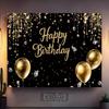 2D Happy Birthday Photo Backdrop Banner Black Gold Glitter Curtain Diamond Party Background Cloth