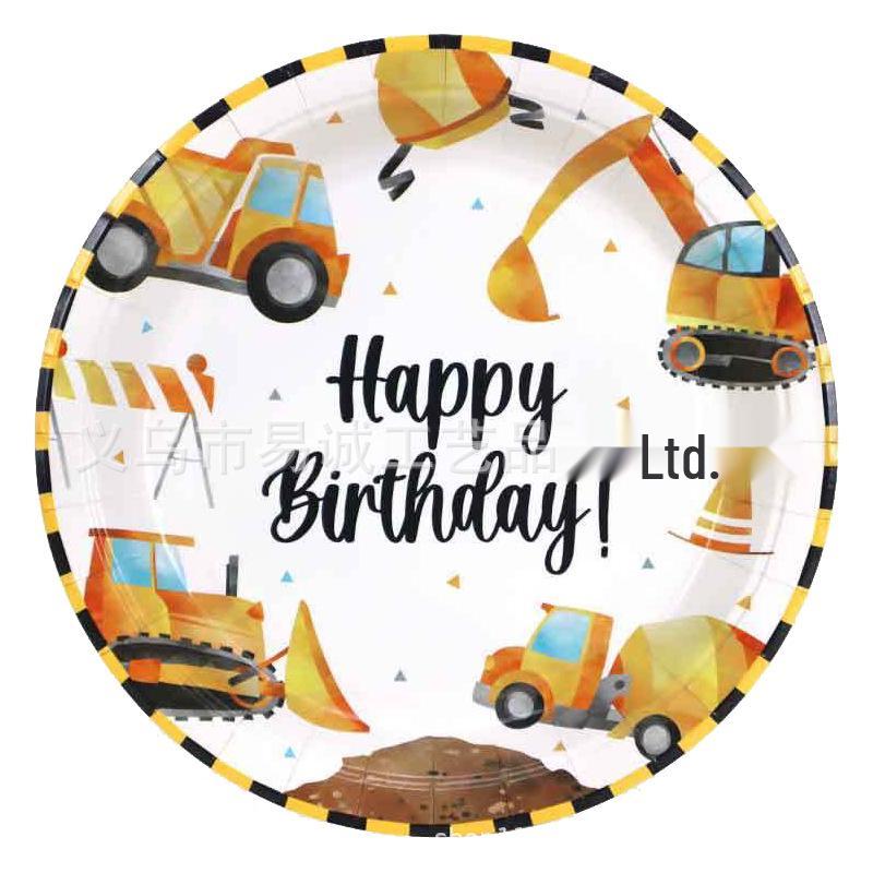 Construction Vehicle Birthday Party Tableware Set – Disposable Tablecloth and Plates with Cutlery for Kids' Theme Decor