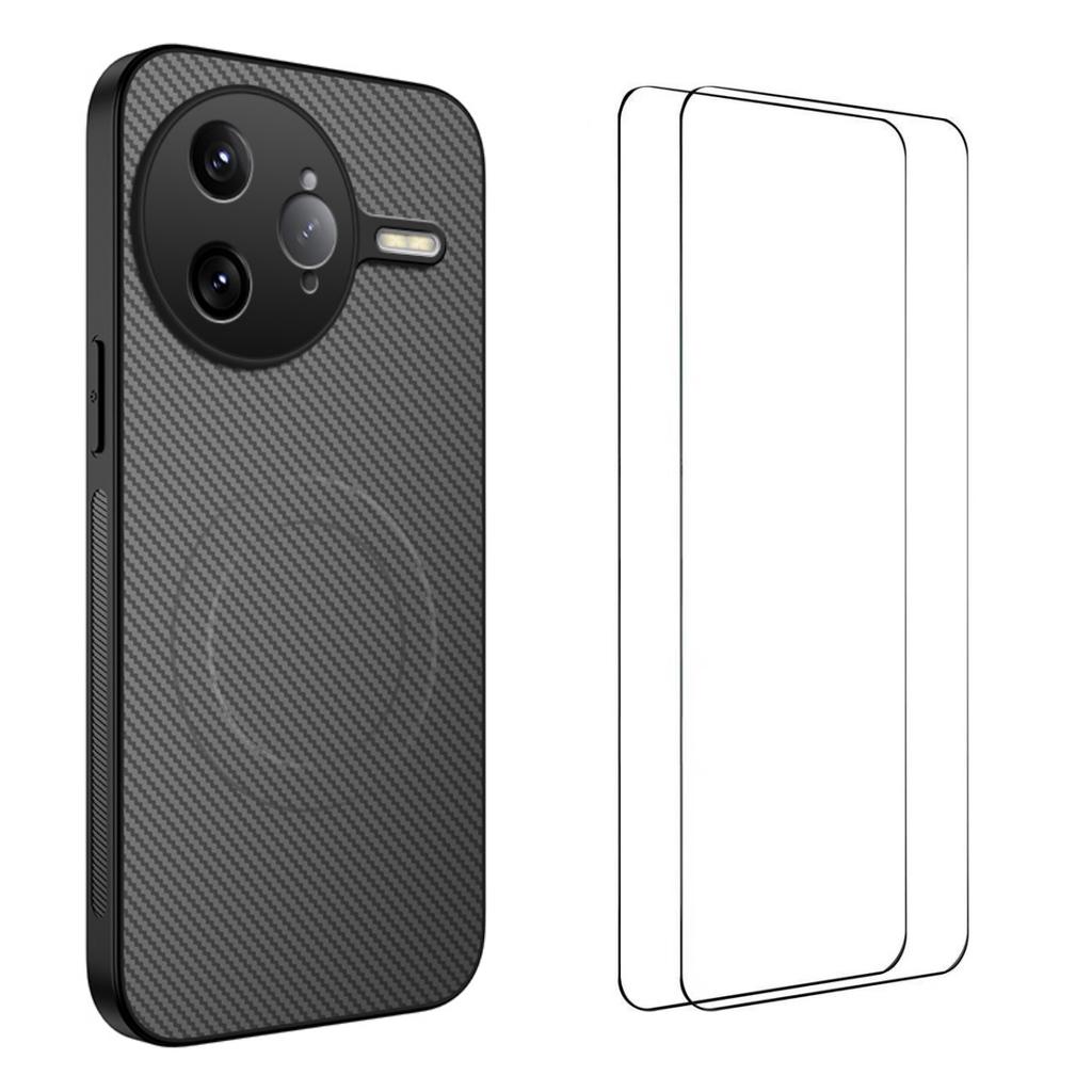 Pro Xiaomi Poco F7 Ultra 5G/Xiaomi Redmi K80 Pro 5G Magnetické pouzdro WANLONFENG TQ1 Series Textura uhlíkových vláken PC TPU Kryt na telefon s 2 ks Fólií na obrazovku