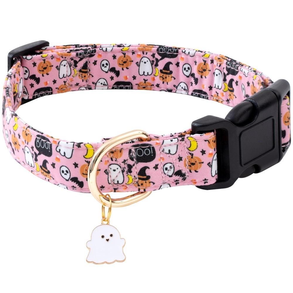 Halloween Dog Collar for Small Medium Large Dogs Fashionable Cute Collar for Dogs Pink Cotton Dog Collar Spectre Pumpkin Pattern